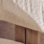 VALMONT Mango Wood Dining Chair – Grey mango wood chair with cream boucle upholstery and modern open-back design.