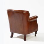 GAVORE Brown Leather Armchair with aged leather and compact design, perfect for corners, reading, or use as a shoe-changing seat.