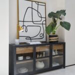 Dark oak sideboard with glass and wood doors, drawers – Alantra design
