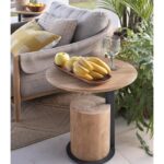 Round teak side table with black base – Amalfi Collection