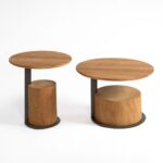 Round teak side table with black base – Amalfi Collection