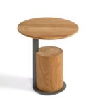 Round teak side table with black base – Amalfi Collection