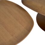 CHICAGO natural oak coffee table set with irregular shapes and golden metal legs.