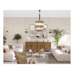 CHICAGO natural oak coffee table set with irregular shapes and golden metal legs.