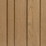 Natural oak three-door wardrobe with minimalist design and gold metal base, featuring four internal shelves for organized bedroom storage.