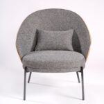 RITA Natural Wood Armchair featuring gray upholstery and a natural wood backrest, designed for modern comfort and style.