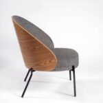 RITA Natural Wood Armchair featuring gray upholstery and a natural wood backrest, designed for modern comfort and style.
