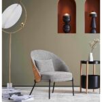 RITA Natural Wood Armchair featuring gray upholstery and a natural wood backrest, designed for modern comfort and style.