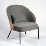 RITA Natural Wood Armchair featuring gray upholstery and a natural wood backrest, designed for modern comfort and style.