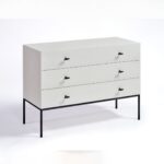 ROMA White Chest of Drawers in white oak with matte black legs and T-handles—stylish minimalist dresser for contemporary bedrooms.