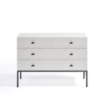 ROMA White Chest of Drawers in white oak with matte black legs and T-handles—stylish minimalist dresser for contemporary bedrooms.