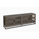 Grey oak display cabinet with glass doors and black metal frame – Valmari Collection