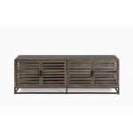 Grey oak display cabinet with glass doors and black metal frame – Valmari Collection