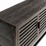 Grey oak display cabinet with glass doors and black metal frame – Valmari Collection