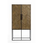 Pine wood cabinet with herringbone pattern and black metal base – Lhae