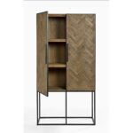 Pine wood cabinet with herringbone pattern and black metal base – Lhae