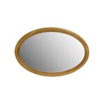 Large oval wall mirror with natural wood frame, styled for luxury interiors such as entrance halls or living rooms.