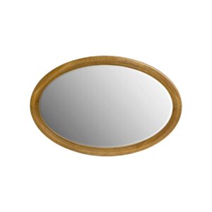 Large oval wall mirror with natural wood frame, styled for luxury interiors such as entrance halls or living rooms.