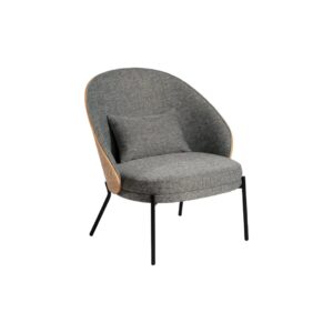 RITA Natural Wood Armchair featuring gray upholstery and a natural wood backrest, designed for modern comfort and style.