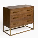 Modern oak chest of drawers with rose gold metal base and handles – PHILLIPE dresser in dark wood finish.