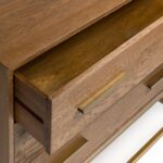 Modern oak chest of drawers with rose gold metal base and handles – PHILLIPE dresser in dark wood finish.