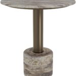 Small round grey travertine dining table with bronze base – Cooper 70cm.