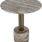 Small round grey travertine dining table with bronze base – Cooper 70cm.