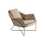 BUSCAR Natural Linen Armchair featuring padded back and arms, gold-colored metal frame, and a modern urban-chic design for elegant interiors.