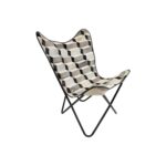 ILLUSION Butterfly Cowhide Chair – Geometric brick-style black and grey cowhide chair with a metal frame.