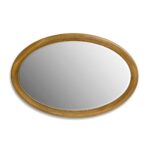 Large oval wall mirror with natural wood frame, styled for luxury interiors such as entrance halls or living rooms.
