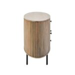 VALMONT Mango Wood Sideboard – Grey mango wood sideboard with three drawers, two doors, and black metal handles.