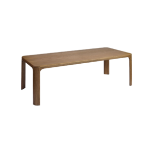 Rectangular oak dining table with rounded corners and clean-lined design, finished in warm natural wood—perfect for contemporary or classic dining rooms.