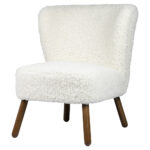 EMILIA Curl Teddy Armless Chair in white with plush curly upholstery and wooden legs.