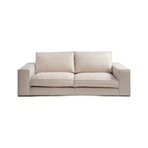 NORMA Stone Beige Two-Seater Sofa featuring minimalist lines and soft upholstery, designed for modern and elegant living rooms. Available in three sizes.