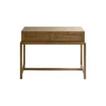Natural oak console table with two drawers featuring persianilla-style fronts and wooden base, ideal for hallways and modern interiors.