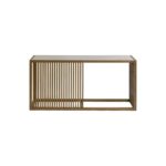 Natural oak slatted sideboard with tempered glass top, featuring a light and minimalist design ideal for modern interiors.