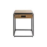 LORENTI Oakwood Bedside Table featuring a natural oak box and sleek black metal base—ideal for modern or vintage-style compact bedrooms.