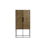Pine wood cabinet with herringbone pattern and black metal base – Lhae