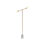 ALEXA gold metal floor lamp with two glass globes and a white marble base.