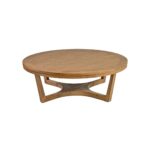 MILANO Natural Oak Coffee Table with a round top and curved leg design in warm oak—perfect for modern and organic-styled interiors.
