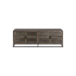 Grey oak display cabinet with glass doors and black metal frame – Valmari Collection
