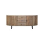 VALMONT Mango Wood Sideboard – Grey mango wood sideboard with three drawers, two doors, and black metal handles.