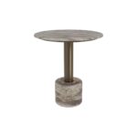 Small round grey travertine dining table with bronze base – Cooper 70cm.