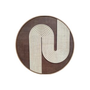 JULIE circular wall art with natural and dark brown woven palm in oak veneer frame by Versmissen.
