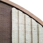 JULIE circular wall art with natural and dark brown woven palm in oak veneer frame by Versmissen.