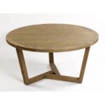 ELMA Oak Dining Table with round oak top and interlocking geometric base, featuring natural wood finish and spacious design for modern dining rooms.