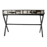 ILLUSION Cowhide Desk – Modern office desk with a black and grey geometric cowhide finish and a durable metal frame.