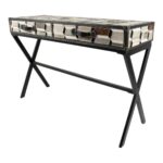 ILLUSION Cowhide Desk – Modern office desk with a black and grey geometric cowhide finish and a durable metal frame.