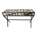 ILLUSION Cowhide Desk – Modern office desk with a black and grey geometric cowhide finish and a durable metal frame.