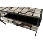 ILLUSION Cowhide Desk – Modern office desk with a black and grey geometric cowhide finish and a durable metal frame.